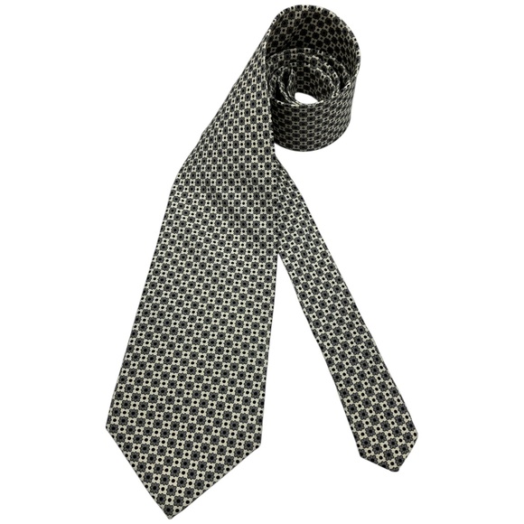 🆕YVES SAINT LAURENT Gray/Ivory Floral Polka Dot Silk LUXURY Tie ITALY - Picture 1 of 4